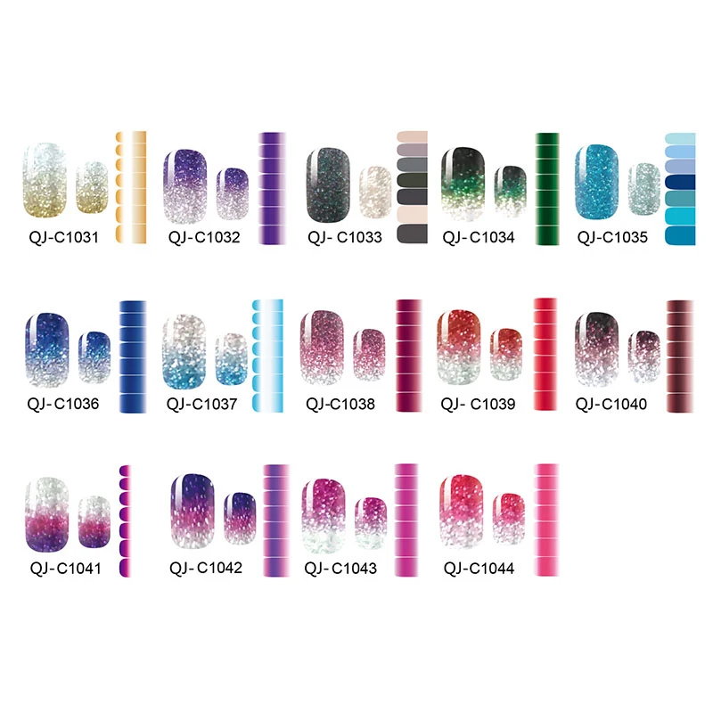 Набор стикеров для ногтей с градиентом блестящего порошка 14 видов наклейки