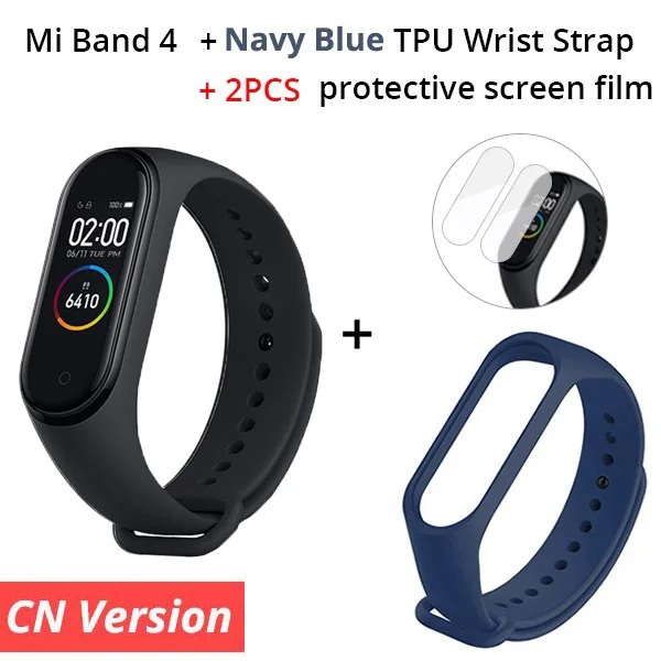 Xiaomi mi смарт-браслет 4, 3 цвета, AMOLED экран, mi Band 4, фитнес-браслет, Bluetooth, Smartband - Цвет: CN Add Navy Blue