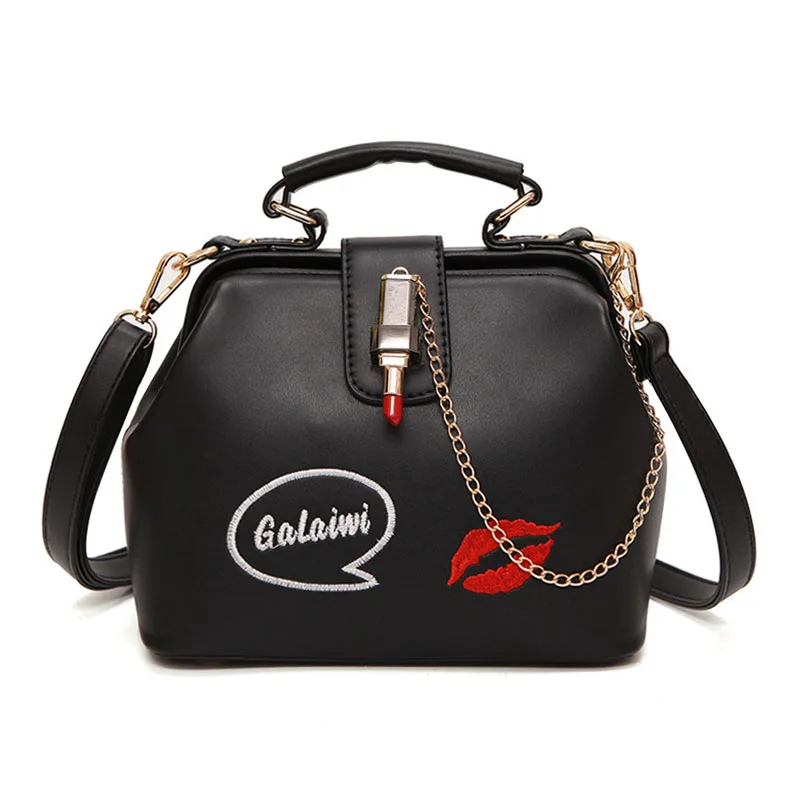 

Embroideried Lipstick Design Women Handbag Pu Leather Shoulder Bags For Women Small Doctor Crossbody Bags Female Casual Totes