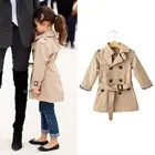 Ветровка для мальчиков и девочек, двубортная ветрозащитная куртка в британском стиле с отложным воротником и поясом на пуговицах