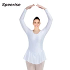 Женское балетное трико с юбкой, длинным рукавом и круглым вырезом