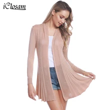 IClosam, Женский Повседневный Кардиган, вязаный, Открытый спереди, длинный рукав, средней длины, теплый кардиган, свитер, воздухопроницаемая одежда для помещений
