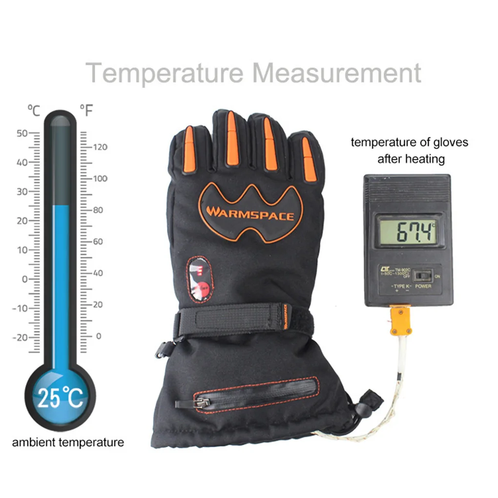 

1 Pair Heated Gloves Outdoor Waterproof Battery Powered Heated Ski Gloves 3 Level Temperature Control US/EU Plug