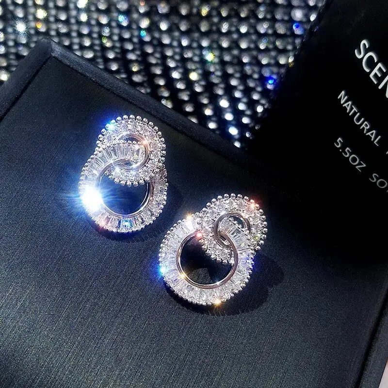 S925 стерлингового серебра Цвет круглый милый Bling CZ камень циркон серьги со