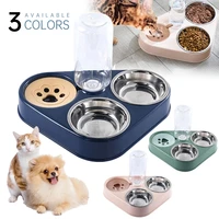 3 in 1 dog feeder bowl with dog water bottle cat automatic drinking bowl cat food bowl pet stainless steel double 3 bowls sl