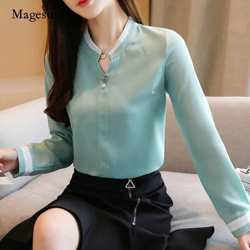 

Autumn Work Wear Blouses And Shirt For Women Long-Sleeve Chiffon Blouses Women 2020 Slim Elegant Plus Size Womens Blouses10787