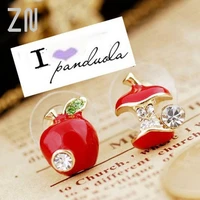 zn hot sale fashion lovely red drops of glaze asymmetric apple crystal stud earrings for women cheap jewelry