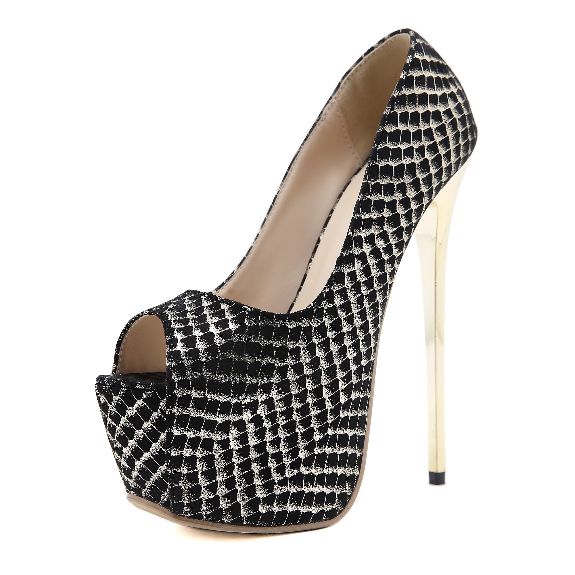 

Sexy Plus Size 35-42 Snake Pattern Women Pumps Ultra 19cm Stiletto High Heels Platform Peep Toe Shoes For Women bombas de mujer