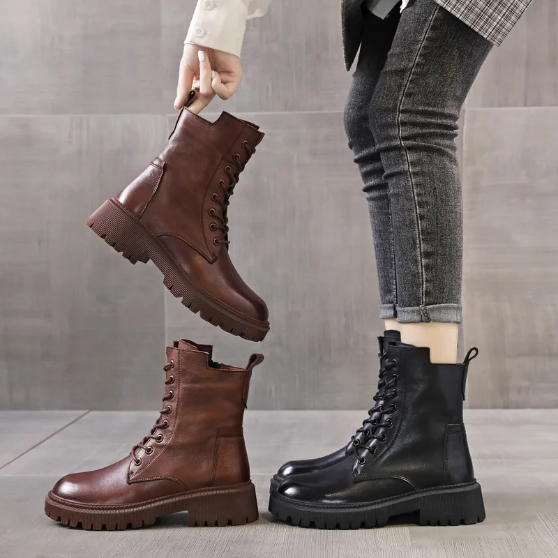

2021New Boots For Autumn And Winter, Martin Boots,Women's Thick-Soled Leather Women's Boots, All-match British Style Short Boots