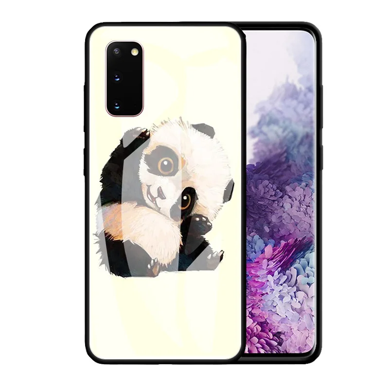 

Phone Case For Samsung Galaxy S20 FE S10 S9 S8 Plus Note 20 Ultra 10 Lite 9 8 Glass Back Cover Shockproof Shell Panda Cartoon