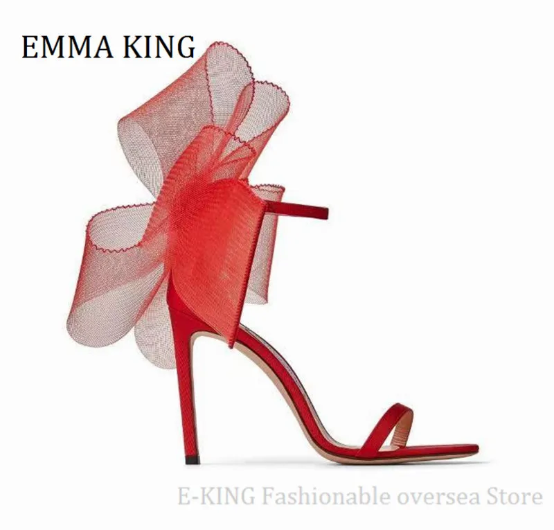 

2021 Summer Women Mesh Bow Sandals Sexy Stilettos High Heel Slingbacks Sandals Womens Wedding Party Brand Ankle Strap Shoes