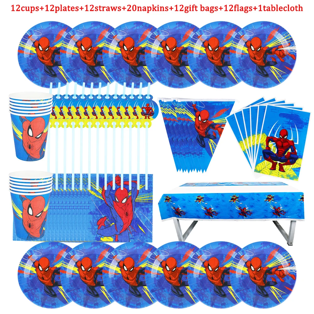 

24/36/68/81Pcs Spiderman Birthday Party Set Decorations Paper Cups Plates Napkins Flags Straws Baby Shower Boys Like Super Hero
