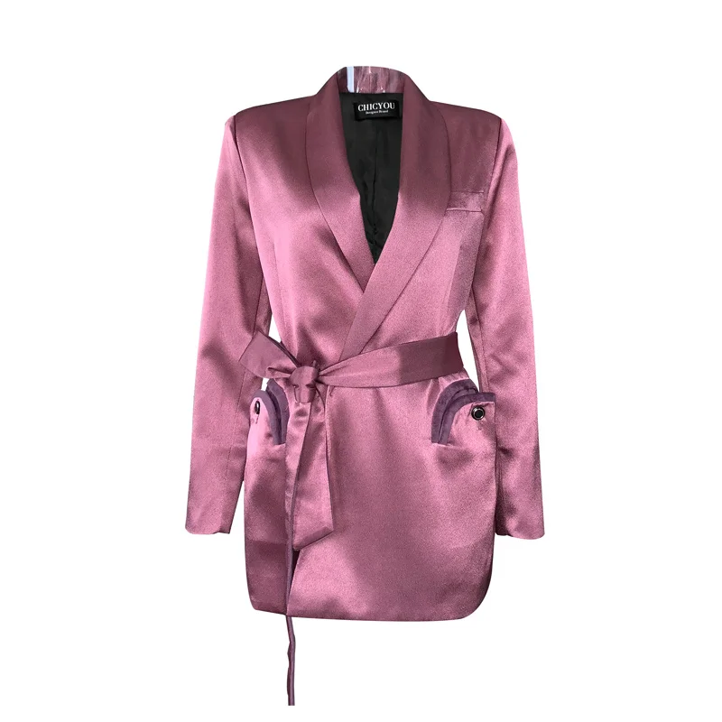 

2021 silky satin strapping hot diamond waist small suit female design sense niche western style suit jacket