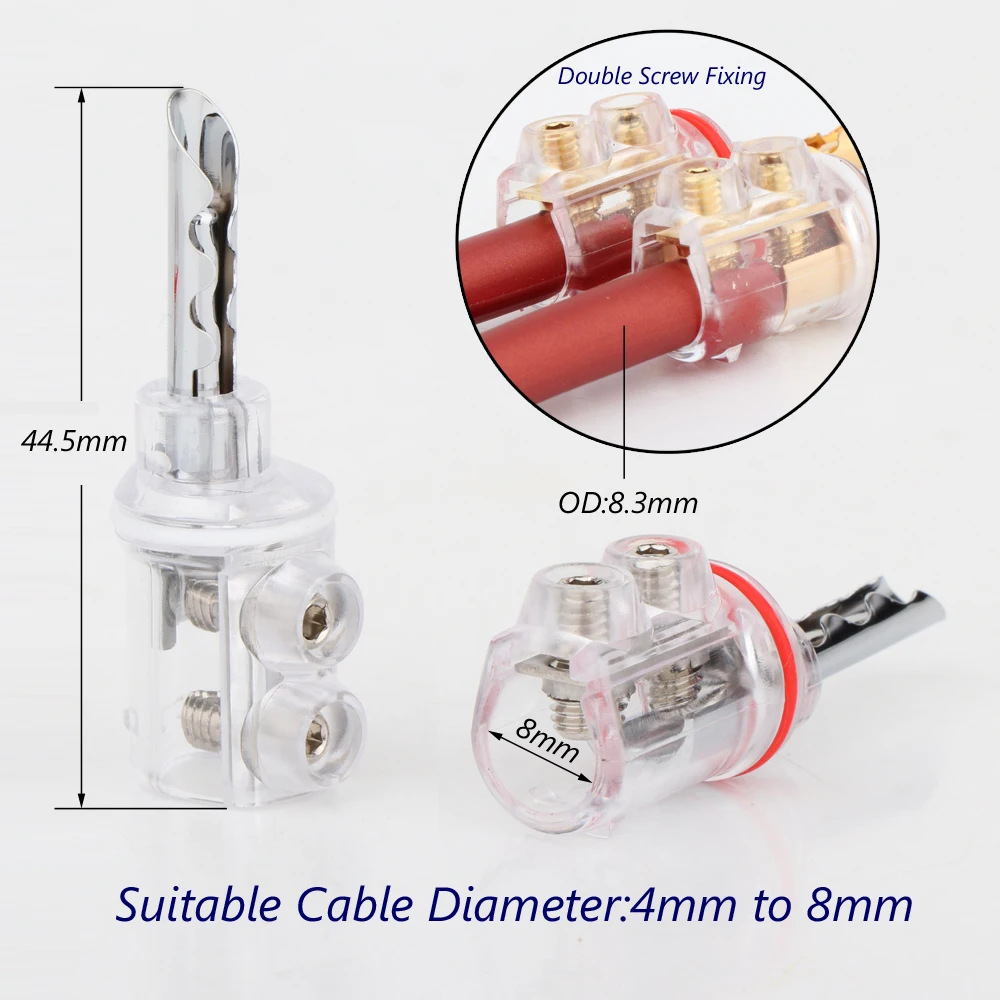 High Quality 1Set 4mm Rhodium plated BFA banana Transparent Cover Audio Banana Plug speaker cable