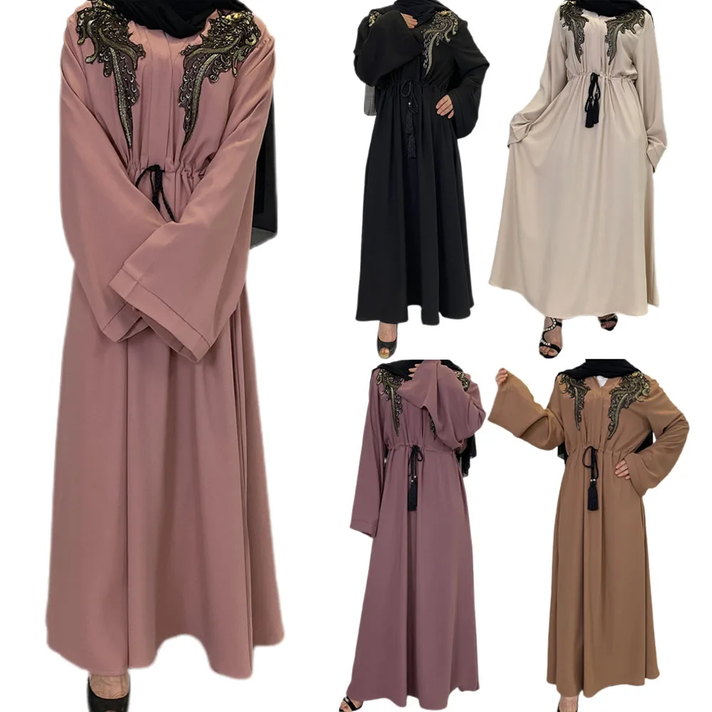 Длинное мусульманское платье Ближнего Востока с вышивкой блестками арабское длинное платье исламский Рамадан кафтан турецкий Дубай Jilbab Robe