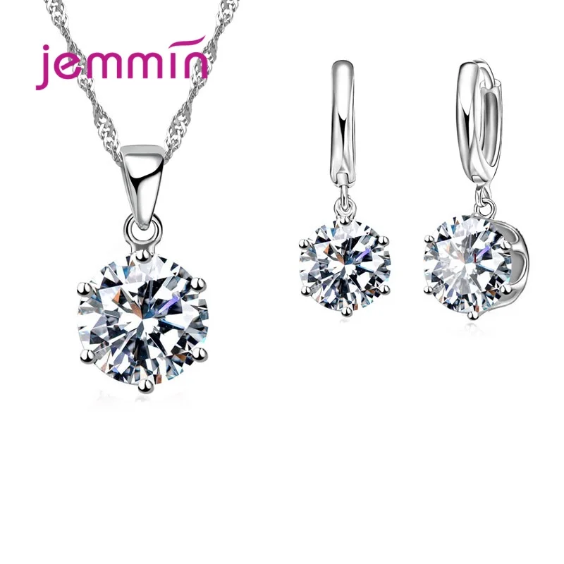 

2021 New 925 Sterling Silver Trendy Crystal Pendant Necklace Earrings Jewelry Set For Women Anniversary Gift Fashion Jewelry