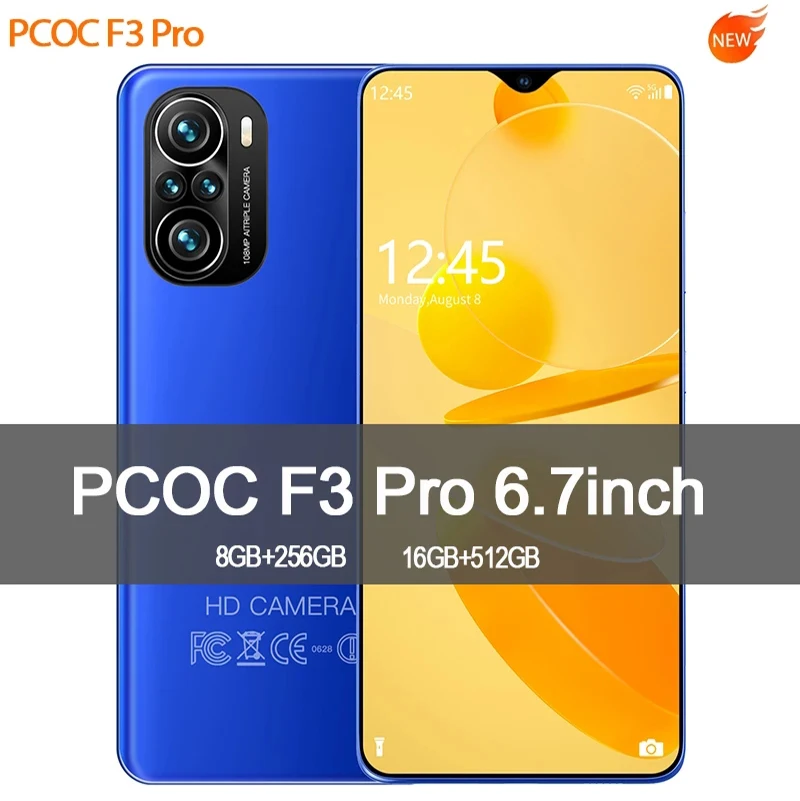 

PCOC F3 6.7-inch Global Version Smartphone 6000mah 8G+256G/16G+512G Android Phone HD LED Display 5G Mobile Phones Support Google
