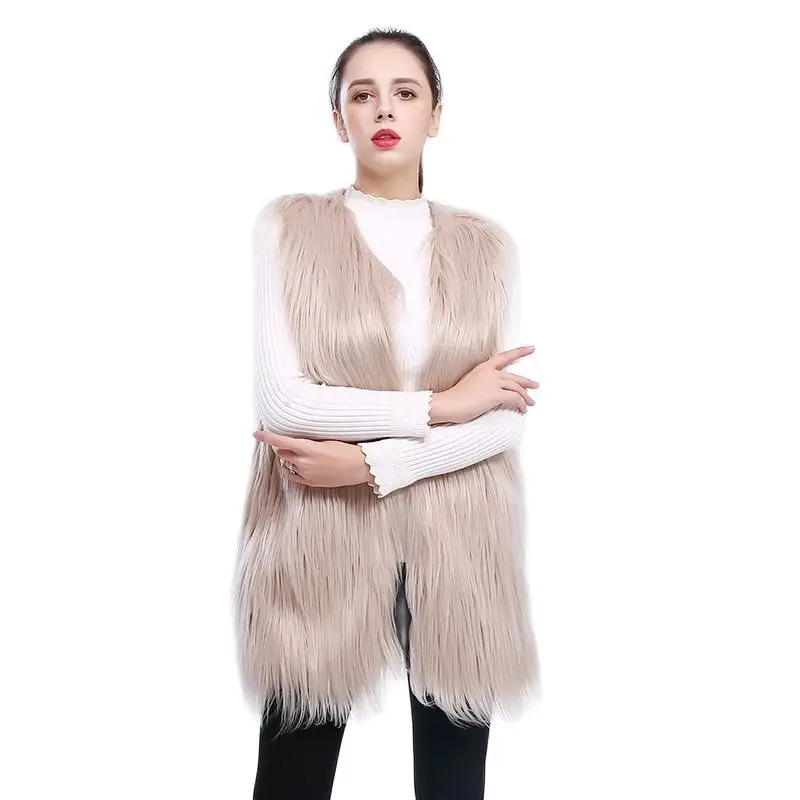 Long Faux Fur Vest Coat Autumn Winter Warm Faux Fur Jacket Coat Oversize Outerwear Ladies Female Fur Soft Fluffy jacket Women