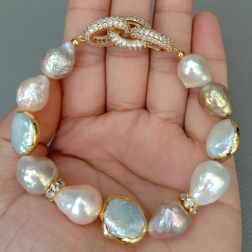 Cultured Keshi Pearl White Coin Pearl Stretch Bracelet