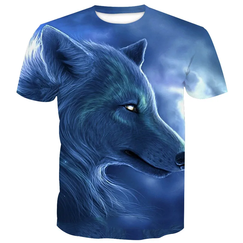 Нейтральная футболка с длинными рукавами и принтом волка|Мужские футболки| |