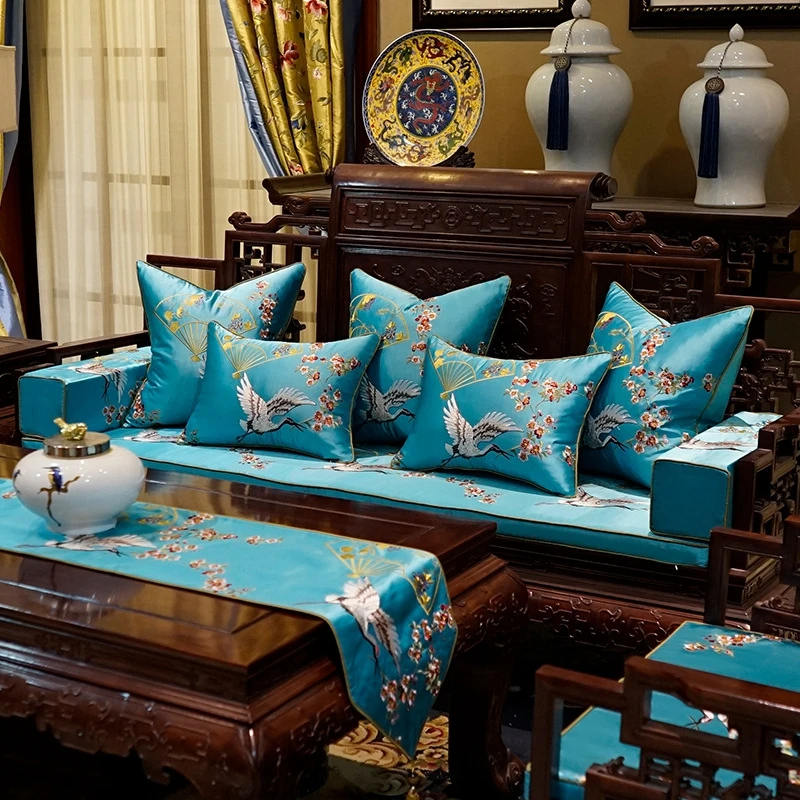 

Chinese Classic Pillowcase Embroidery Flowers Crane Decorative Pillows Luxury Sofa Cushion Cover Couch Bedroom Bed Pillows Cover