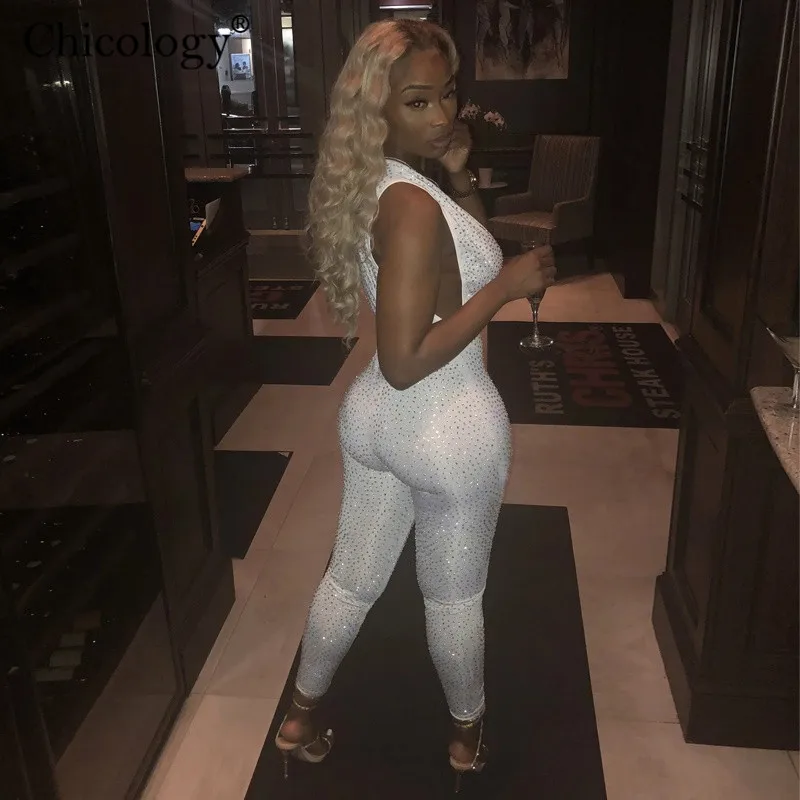 Chicology с блестками v-образным вырезом сексуальный комбинезон облегающий без