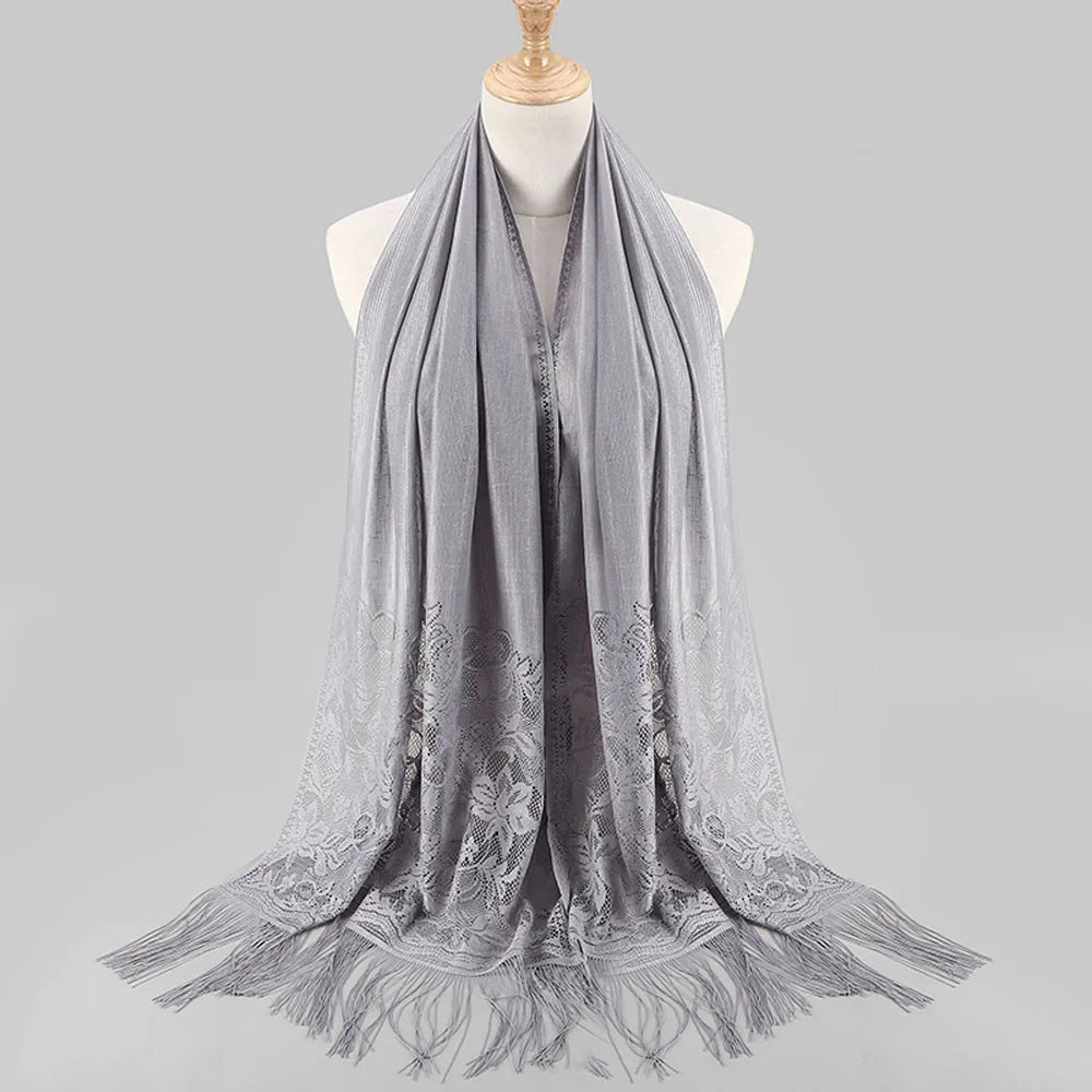 Women Scarf Muslim Islamic Tassel Lace Hollow Long Shawl Wrap Stole Shawls And Wraps Towel Femme Beach Womens |