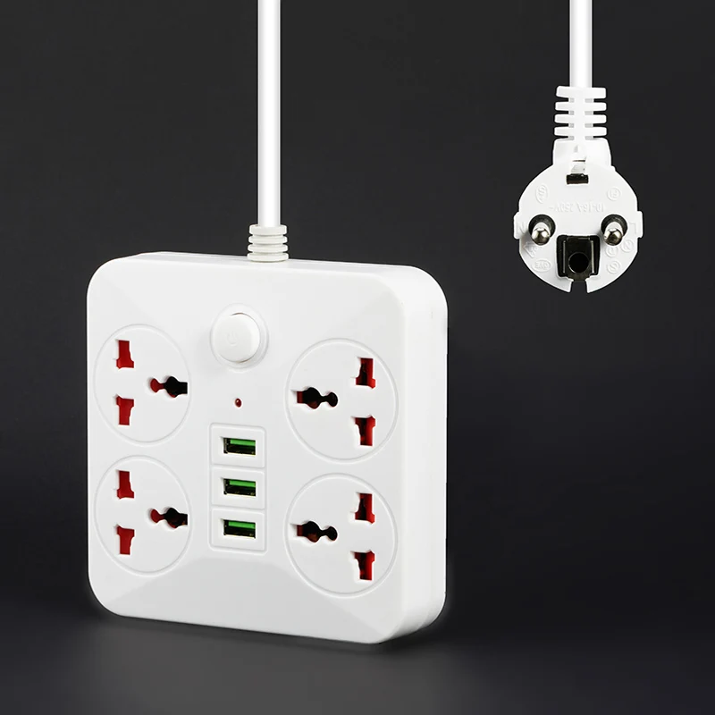 

EU RUS Plug 3 USB Power Strip EU Socket 2 Round Pin EU Plug Adapter Socket 2M Extension Cable Desktop Universal Outputs Adapter