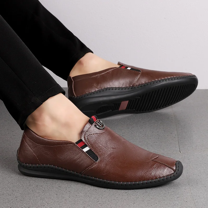 

Men's Cow Leather Slip-Ons Loafers Cool and Comfortable Male Casual Genuine Leather Doug Boat Driving Shoes
