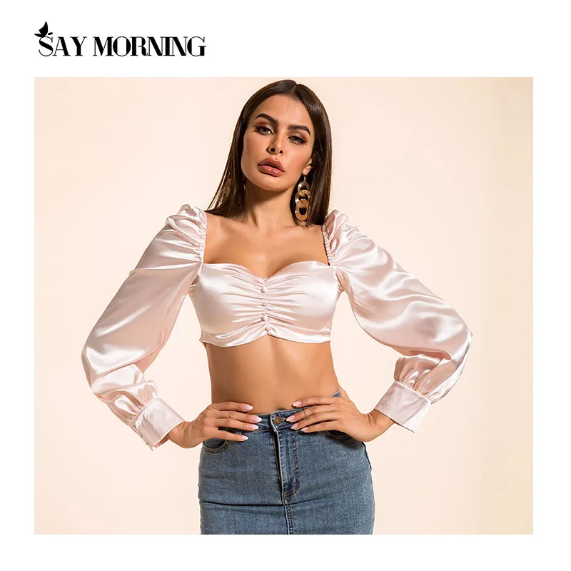 SAY MORNING женский укороченный топ с пышными рукавами открытой спиной длинным