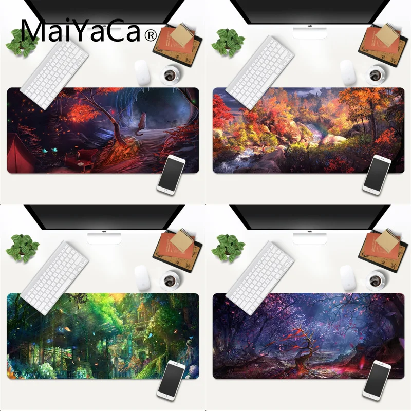 Fantasty пейзаж дерево Мышь Pad блокированный край Нескользящие аниме большой Дека