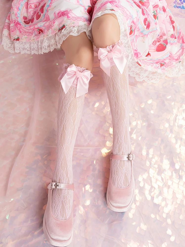 

Japanese- Style Lolita Girl's Bow Heart Lace Tube Socks Lolita Cute Socks