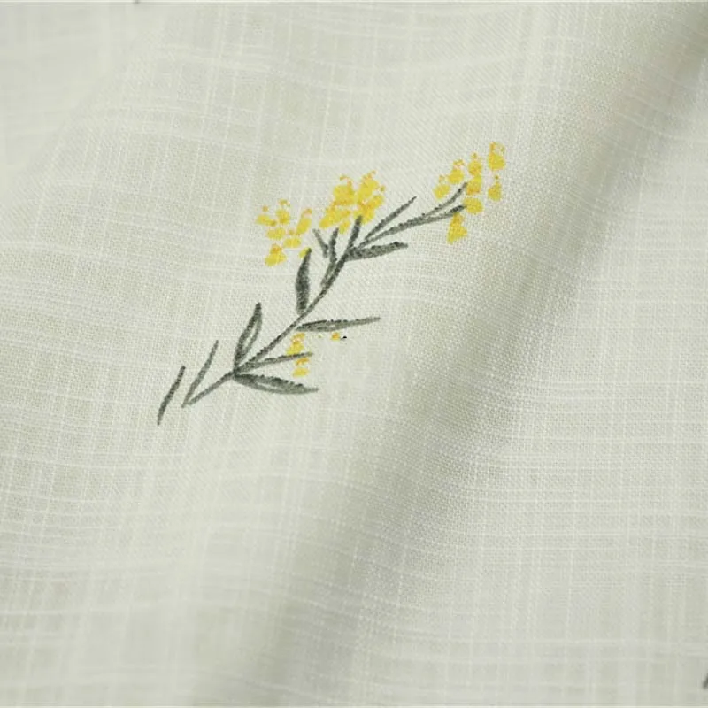 

140cm width Thin breathable vertical feeling rice white red and yellow small Daisy printed linen shirt dress fabric