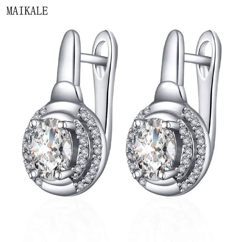silver MAIKALE, модные маленькие серьги-гвоздики для женщин, кубический цирконий, круглые циркониевые серьги, клипса геометрической формы, корейские ювелирные изделия - Окраска металла: silver