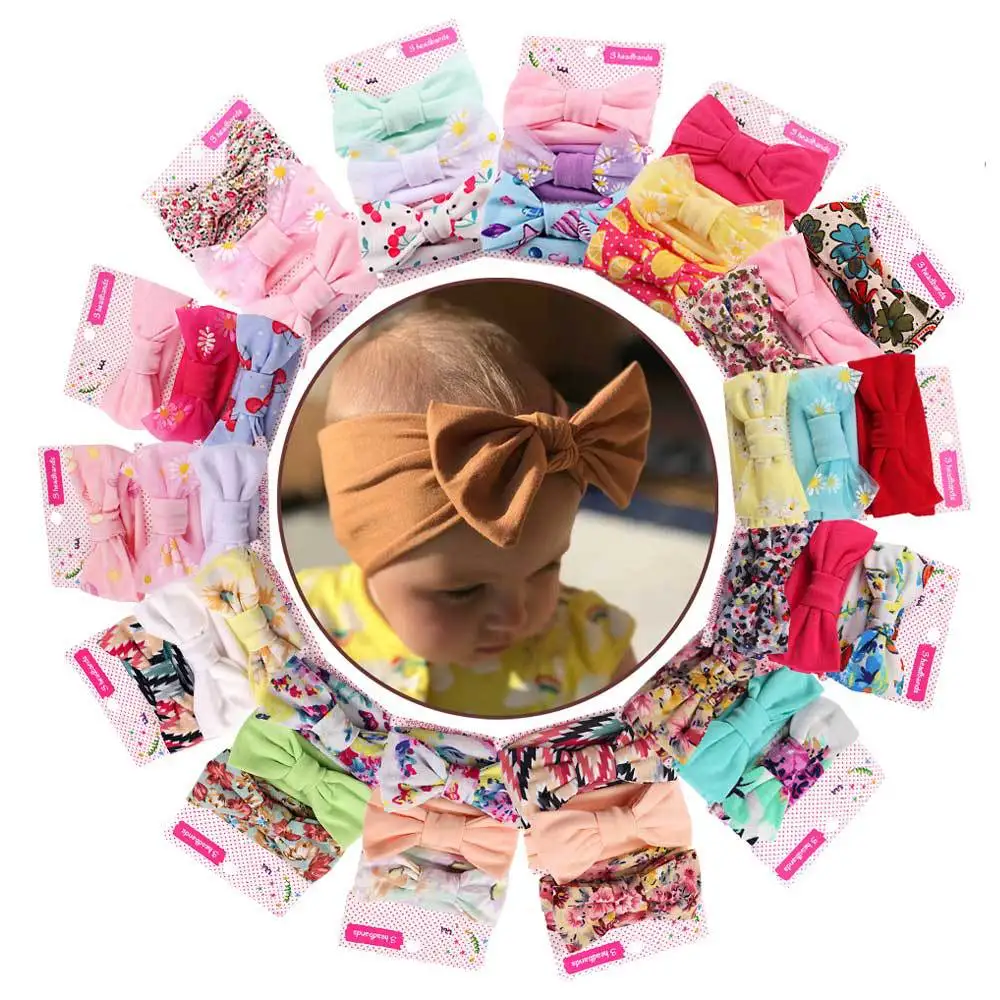 3Pcs/Set Baby Turban Headband for Girls Floral Bows Elastic Cotton Hair Band Newborn Headwear Haarband Accessories | Детская одежда и
