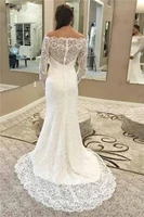 mermaid wedding dresses 2020 new bridal gown lace full sleeve off the shoulder boat neck simple button back vestido de novia