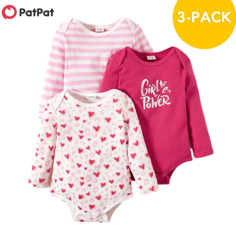 

PatPat New Arrival 3-pack Baby Girl Sweet Heart Rompers Set Baby Girl Clothing