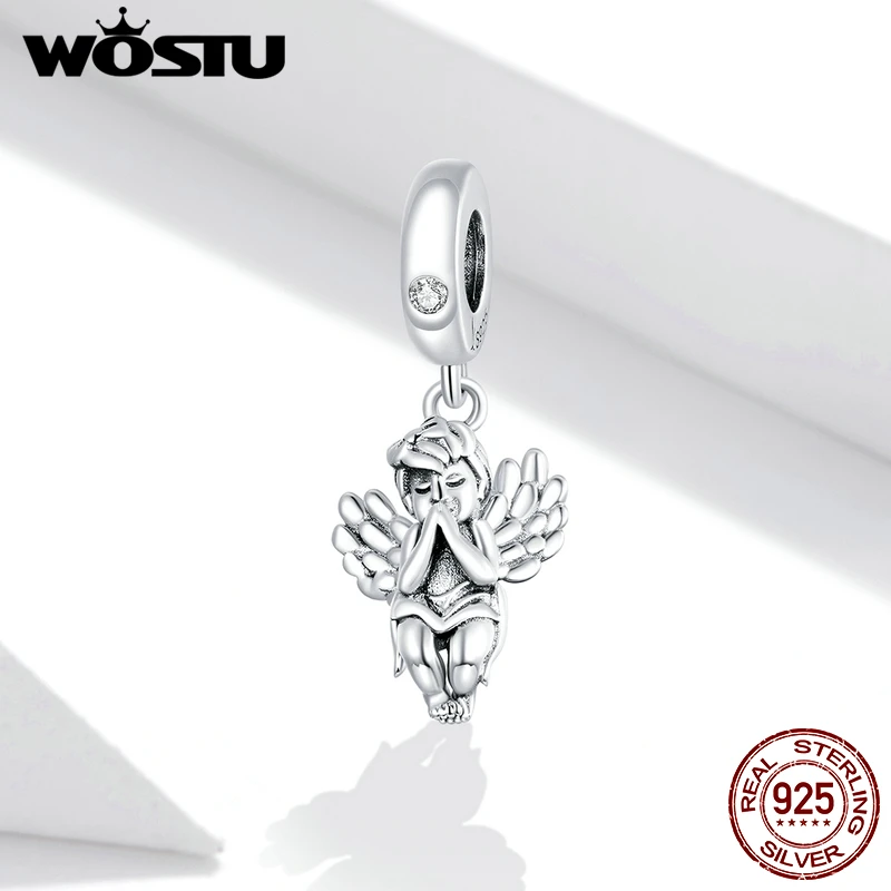WOSTU Новый 2020 маленький Ангел подвески серебряные бусины 925 пробы кулон подходят