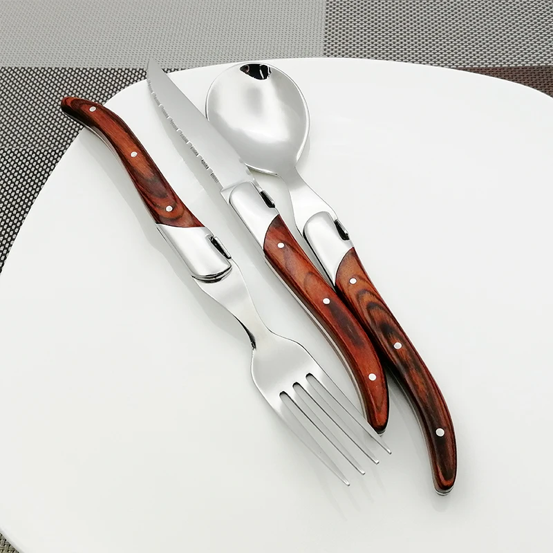 3 шт./компл. стиль Laguiole деревянные столовые приборы ножи для стейка столовая ложка