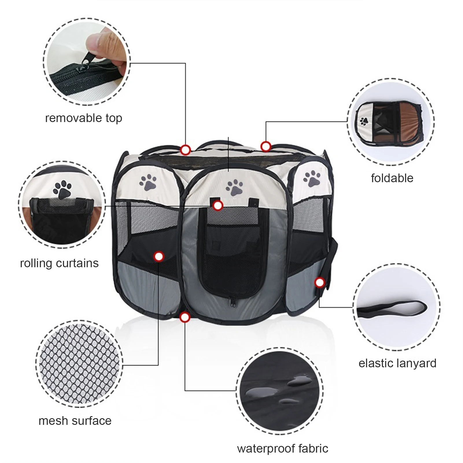 Складной манеж для домашних питомцев ПВХ сетчатый теневой чехол съемная