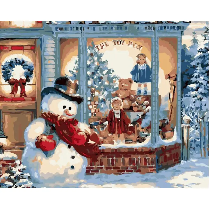 

Gatyztory Santa Snowman DIY Painting By Numbers Cartoon Handpainted Oil Painting Canvas Colouring Christmas Gift