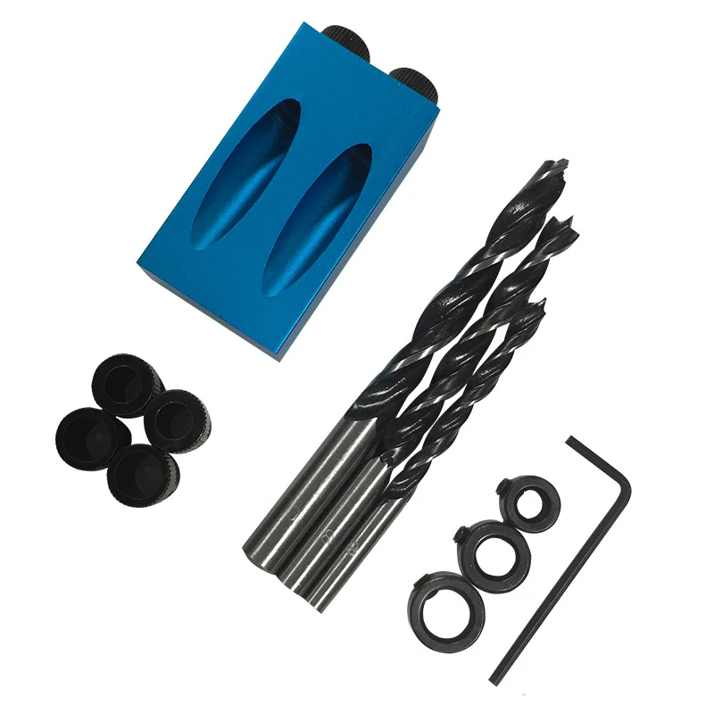 

15° Magnetic Blue Woodworking Inclined Hole Drill Positioner Inclined Hole Limiting Three-point Woodworking Drill