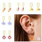 Женские серьги-подвеска лимон, Разноцветные серьги из серебра 925 пробы в виде осьминога, креветки, краба с капающим маслом, подвеска