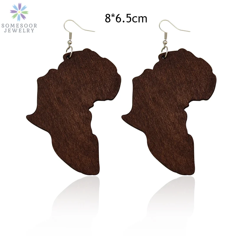 

SOMESOOR Laser Engraving African Map Design Wooden Drop Earrings Afro Ethnic Black Geometric Dangle Jewelry For Women Gift