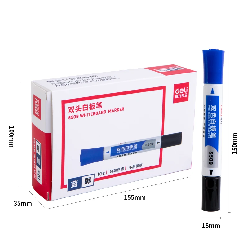 

2pcs Dual-side Erasable Whiteboard Marker Pen Blue Red Black Ink Durable Pens Stationery Office Tools School Teach Supply H6702