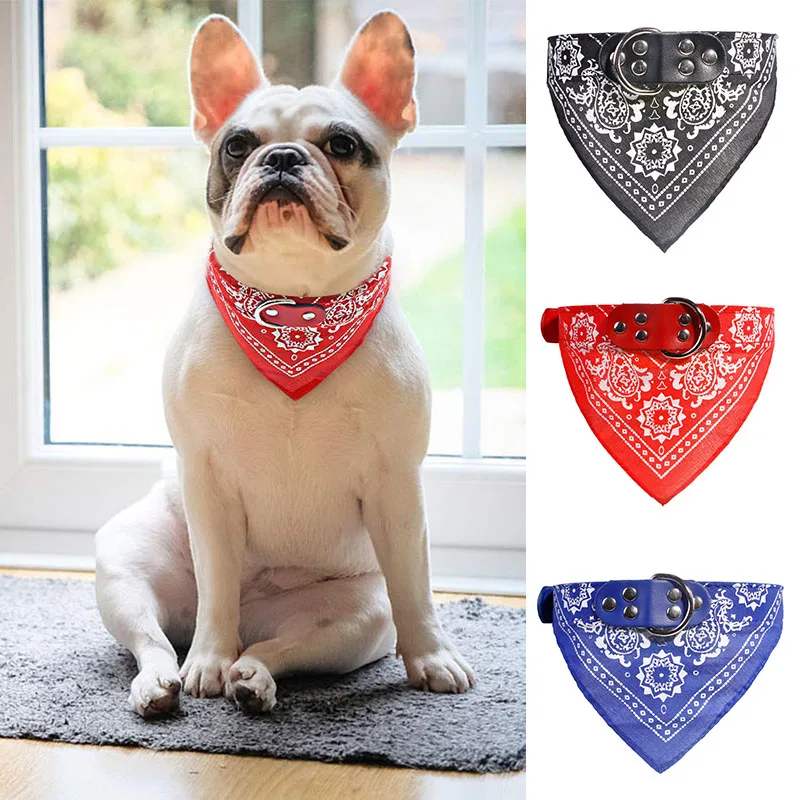 Pet Bandanas Collar For Dogs Cats Adjustable PU Leather Triangular With Paisley For Bibs Accessories Puppy Collar Scarf Pattern