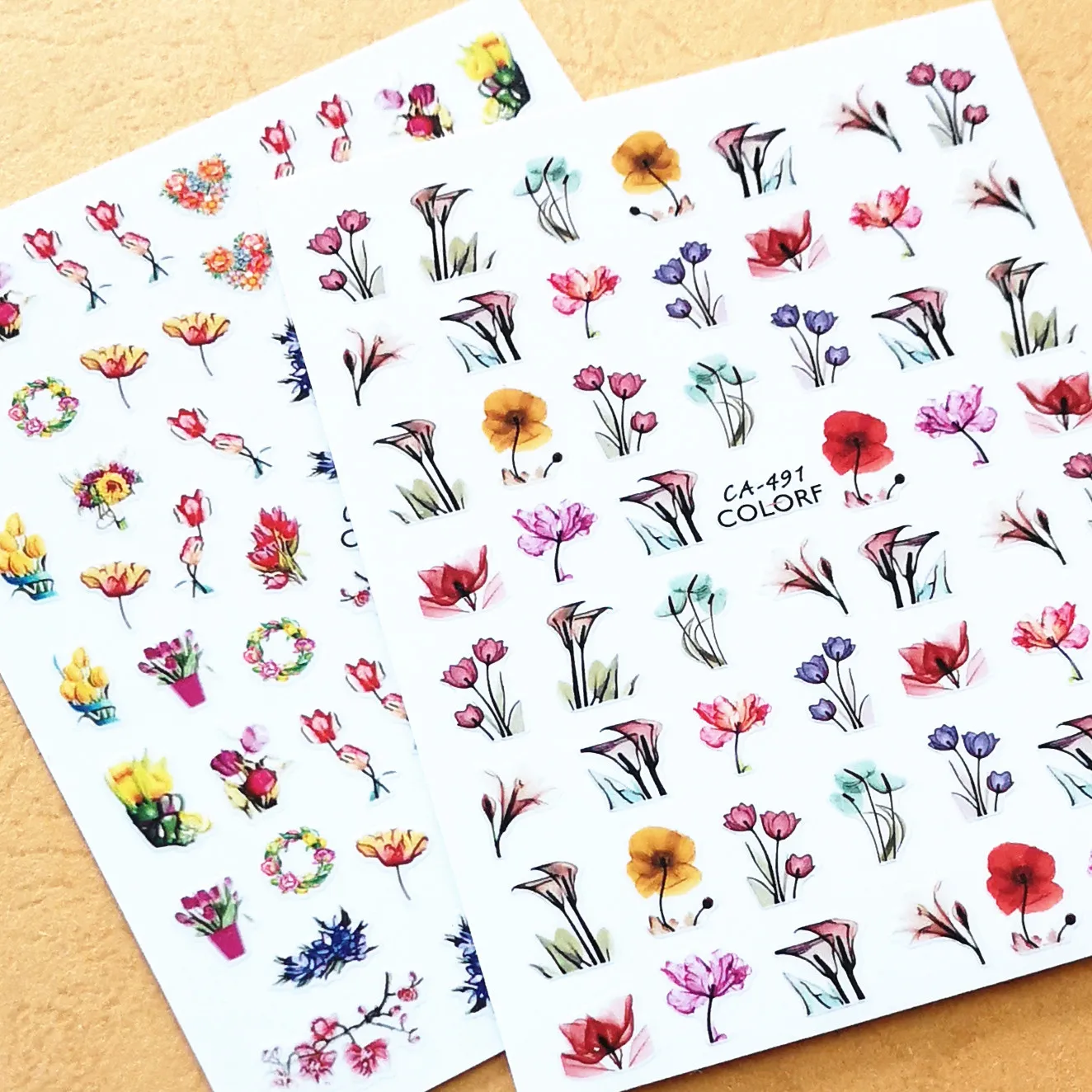

Nail art sticker newest CA 491 492 flower design 3D decal stamping back gule DIY nail decoration wraps
