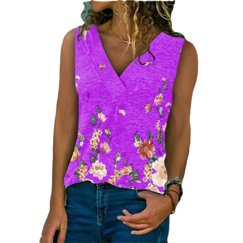 

Women Sleeveless Vest Summer Floral Plus Size Women 5Xl Printing Top V Neck Regular Club Casual Loose Tops Fashion Camisas Mujer