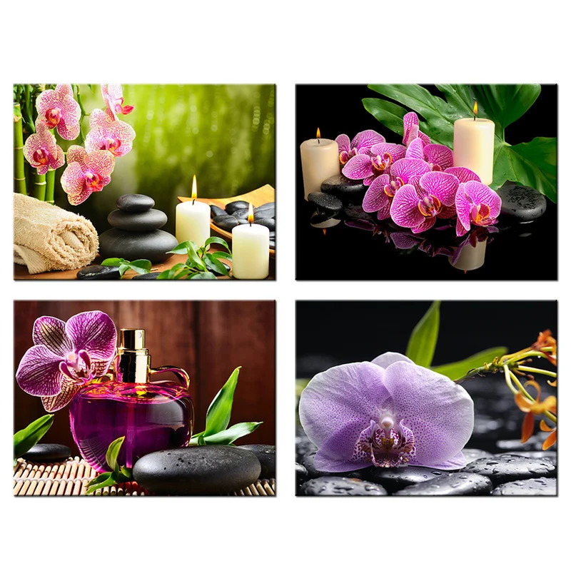 

Canvas Painting Flowers Art Poster Beautiful Orchid Flowers with Black Stones Wall Art Poster and Prints Living Room Decoration