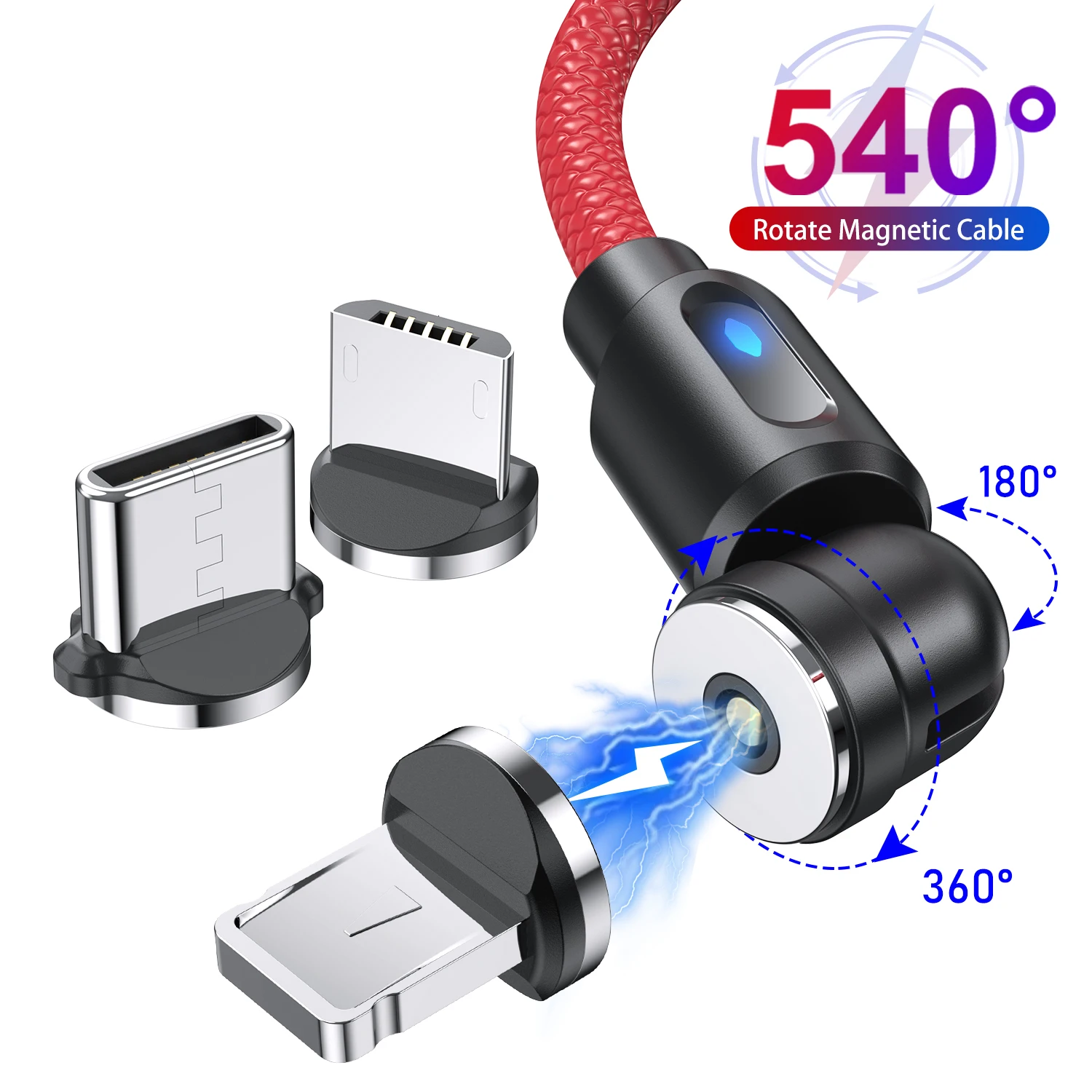 

540 Degree Rotation Magnetic USB Cable Fast Charging USB Type C Cable Magnet Charger Micro Cable For iPhone Android Phone Wire